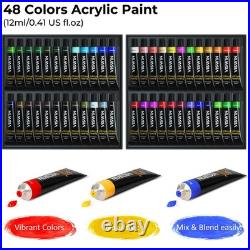 Deluxe Acrylic Paint Kit with Tabletop Easel Box, 74 Pcs Painting Kit with 48