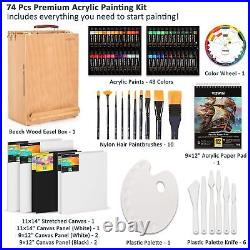 Deluxe Acrylic Paint Set, 74 Pcs Complete Art Supplies with Tabletop Sketch B