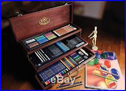 Deluxe Art Set 134 Piece Drawing Sketch Kit Wood Case Portable Artist Box
