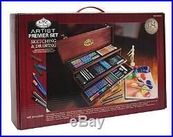 Deluxe Art Set 134 Piece Drawing Sketch Kit Wood Case Portable Artist Box