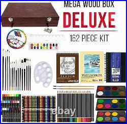 Deluxe Art Set Art Supplies Painting Drawing 162 Pcs Kit Wood Box Paints Brushes
