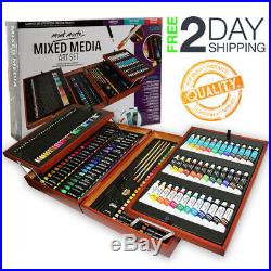 Deluxe Art Set Art Supplies Painting Drawing 174 Pcs Kit Wood Box Paints Brushes