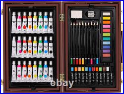 Deluxe Art Set in Wooden Case, Portable Art Painting Kit Includes Acrylic & Wate