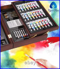 Deluxe Art Set in Wooden Case, Portable Art Painting Kit Includes Acrylic & Wate
