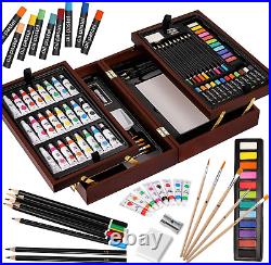 Deluxe Art Set in Wooden Case, Portable Art Painting Kit Includes Acrylic & Wate