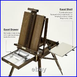 Deluxe Beech Wood French Easel with Metal Tray Portable for Outdoor Painting