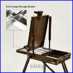 Deluxe Beech Wood French Easel with Metal Tray Portable for Outdoor Painting