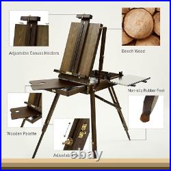 Deluxe Beech Wood French Easel with Metal Tray Portable for Outdoor Painting