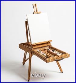 Deluxe Vintage French Box Field Easel Solid Wood Undercarriage Bob Ross Oils