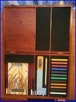 Derwent Pastel Collection Wooden Box plus, studio pencils, sketch pad, near new