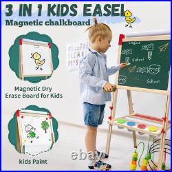 Easel for Kids, Adjustable Wooden Art Easel for Kids, 114+ Art Supplies, Double Sid