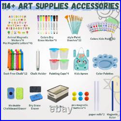 Easel for Kids, Adjustable Wooden Art Easel for Kids, 114+ Art Supplies, Double Sid