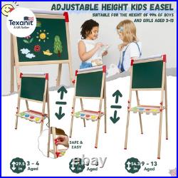 Easel for Kids, Adjustable Wooden Art Easel for Kids, 114+ Art Supplies, Double Sid