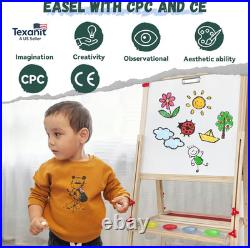 Easel for Kids, Adjustable Wooden Art Easel for Kids, 114+ Art Supplies, Double Sid