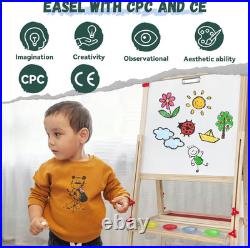 Easel for Kids, Adjustable Wooden Art Easel for Kids, 114+ Art Supplies, Double Sid