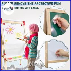 Easel for Kids, Adjustable Wooden Art Easel for Kids, 114+ Art Supplies, Double Sid