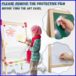 Easel for Kids, Adjustable Wooden Art Easel for Kids, 114+ Art Supplies, Double Sid