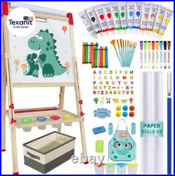 Easel for Kids, Adjustable Wooden Art Easel for Kids, 114+ Art Supplies, Double Sid