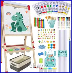 Easel for Kids, Adjustable Wooden Art Easel for Kids, 114+ Art Supplies, Double Sid