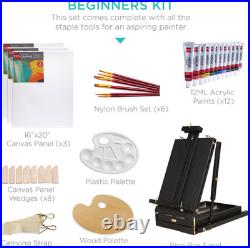 French Easel, 32Pc Beginners Kit Portable Wooden Folding Adjustable Sketch Box A