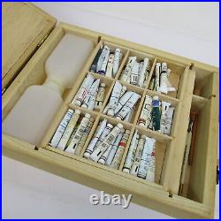 Grumbacher & Others Artist Watercolor Paint Kit w Wood Carrying Box 13x17.5