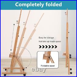 H-Frame Studio Easel, Beechwood Artist Easel with Wheels and Storage Tray, Adjus
