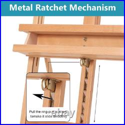 H-Frame Studio Easel, Beechwood Artist Easel with Wheels and Storage Tray, Adjus