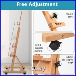 H-Frame Studio Easel, Beechwood Artist Easel with Wheels and Storage Tray, Adjus