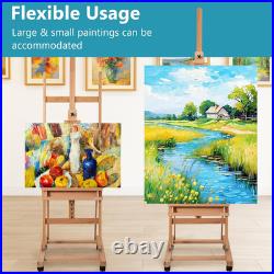 H-Frame Studio Easel, Beechwood Artist Easel with Wheels and Storage Tray, Adjus