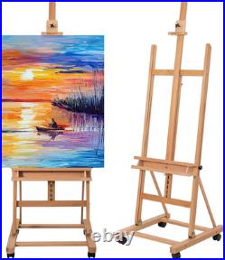 H-Frame Studio Easel, Beechwood Artist Easel with Wheels and Storage Tray, Adjus