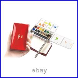 Holbein Artist's Watercolors Set of 12 Half-Pans with Brush (Palm Box PN691)