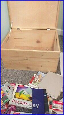 Joblot Of Art Materials, Pads, Pastels, Pens, Pencils. In Wooden Box. New + used