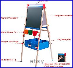 Kid'S Art Easel with Adjustable Double-Sided Magnetic Board, Paper Roll, Storage
