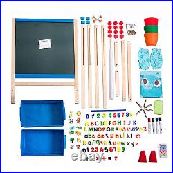 Kid'S Art Easel with Adjustable Double-Sided Magnetic Board, Paper Roll, Storage