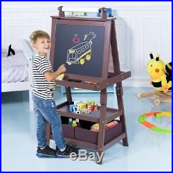 Kids Standing Art Easel brown Whiteboard With 2 Storage Boxes crafts play new