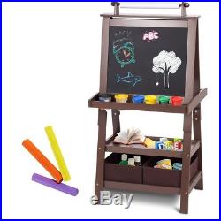 Kids Standing Art Easel brown Whiteboard With 2 Storage Boxes crafts play new