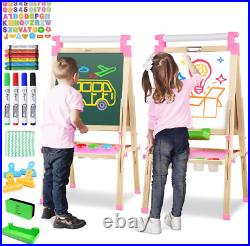 Kids Wooden Art Easel with Paper Roll & Double Sided Dry Erase Board