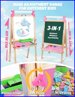 Kids Wooden Art Easel with Paper Roll & Double Sided Dry Erase Board