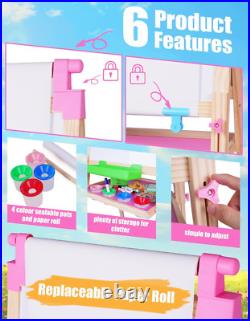 Kids Wooden Art Easel with Paper Roll & Double Sided Dry Erase Board
