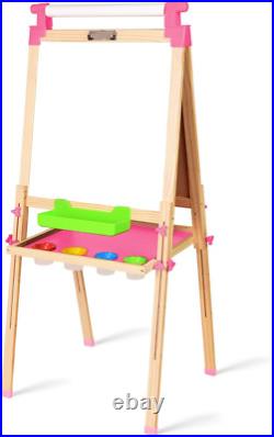 Kids Wooden Art Easel with Paper Roll & Double Sided Dry Erase Board