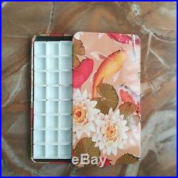 Koi night Empty watercolor palette paint tin box with 40 half pans