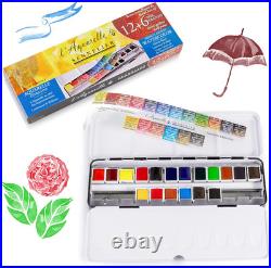 L'Aquarelle French Watercolor Paint, Metal Set of 18 Half Pans