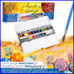 L'Aquarelle French Watercolor Paint, Metal Set of 18 Half Pans
