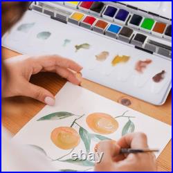 L'Aquarelle French Watercolor Paint, Metal Set of 18 Half Pans
