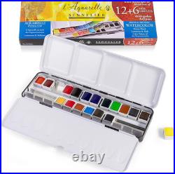 L'Aquarelle French Watercolor Paint, Metal Set of 18 Half Pans