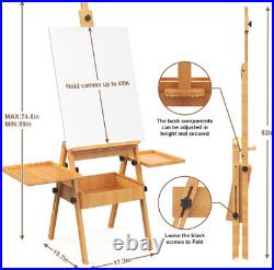 Large Beech Wood H-Frame Easel, Painting Easel for Adults with Storage Box and P