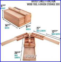Large Multi Functional Wooden Artist Tool & Brush Storage Box, Work Art Supplies