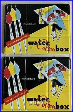 Lot of Two(2) Vintage Colorama 80 Color Water Colour Box Made in England Set Tin