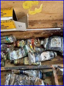 Lot of Vintage Shiva Soft Oil Paints with Dove Tail Hinged Wood Box & Brushes