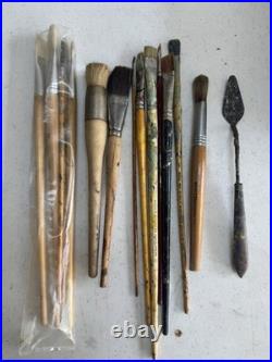 Lot of Vintage Shiva Soft Oil Paints with Dove Tail Hinged Wood Box & Brushes